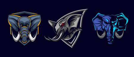 Elephant Mascot Logo. Elephant Logo Mascot Design Set Bundle Vector illustrationのイラスト素材