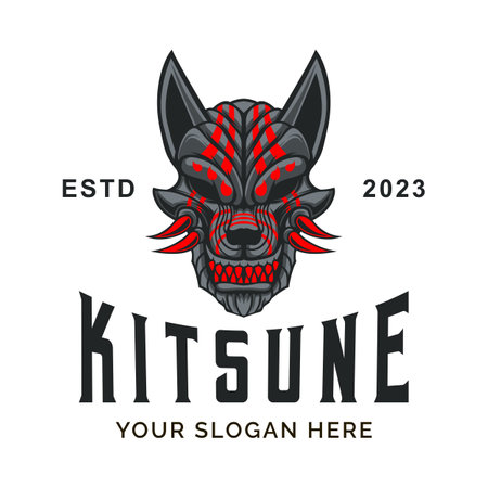 Kitsune Mask Logo. Geisha Mascot Logo Vector Mascot templateのイラスト素材