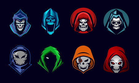 Grim Reaper Skull Logo Set Vector Illustration Mascot Template Illustrationのイラスト素材