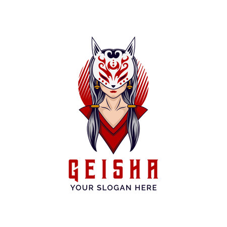 Japan Girl Kitsune Wolf Mask Fox Logo vector illustration Templateのイラスト素材