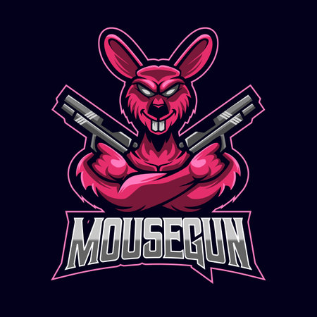 mouse e-sport mascot with gun logo vector illustrationのイラスト素材