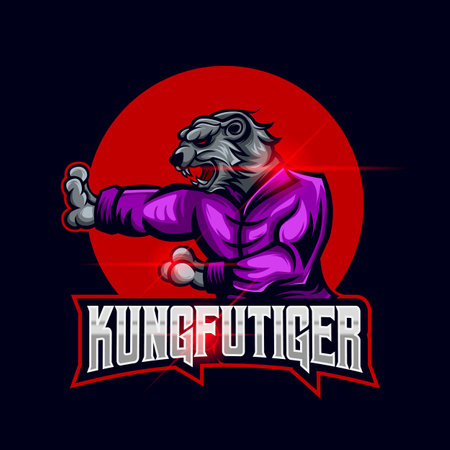 Tiger kungfu E-sport mascot logo templateのイラスト素材