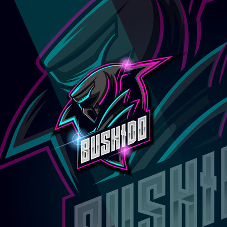 Ninja Bushido E-sport logo design template vector illustrationのイラスト素材