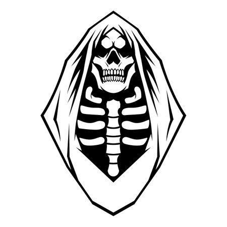 Grim Reaper. Grim Reaper Skull Black And White Head Logo Vector Mascot templateのイラスト素材