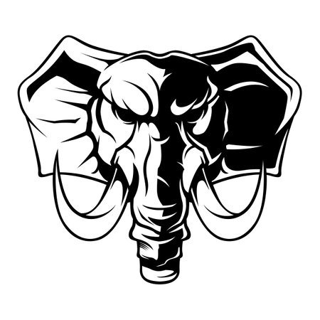 Elephant Vector Drawing. Elephant Head Black And White Logo Vector Mascot templateのイラスト素材