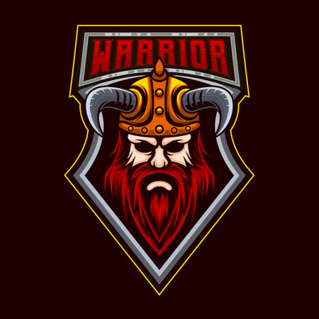 Viking E-Sport Logo. Viking Mascot Head Logo Design Vector Illustration Templateのイラスト素材