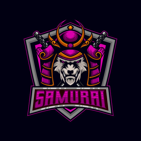 Tiger Samurai E-Sport Logo. Tiger Samurai With katana logo design vector illustration templateのイラスト素材