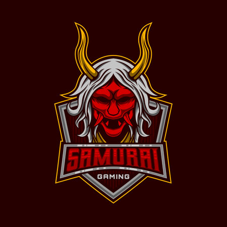 Samurai Logo. Ronin Samurai Oni Demon E-Sport Mascot Vector Design templateのイラスト素材