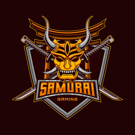 Samurai Logo. E-Sport Gaming Logo of Ronin Hanya Mask Face Samurai Warrior Logo Helmet vintage vector illustrationのイラスト素材