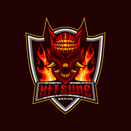 Kitsune Logo. Kitsune esport mascot logo design. Kitsune Samurai Head Japanesee Wolf Logo vector illustrationのイラスト素材