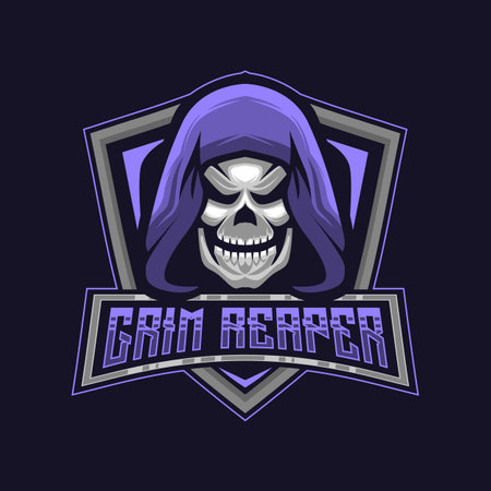 Grim Reaper Mascot Logo. Grim Reaper Logo Design Template Vector Illustrationのイラスト素材