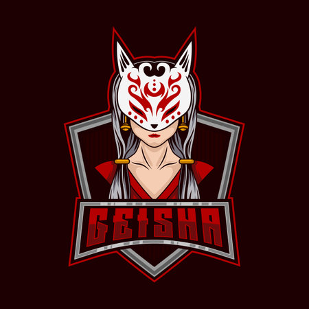 Geisha Logo. geisha kitsune mask mascot logo design vector with modern illustration concept style for badge, emblem and esport team.のイラスト素材