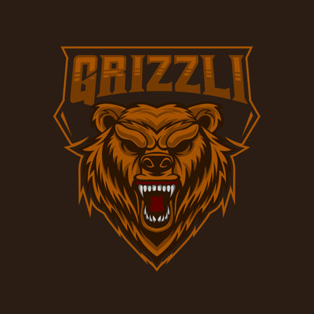 Bear E-Sport Logo. Grizzly Bear Mascot E-Sport Logo Design Vector Templateのイラスト素材