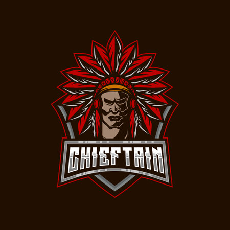 Chieftain Man Mascot E-Sport Logo vintage style chief Apache design character vector illustrationのイラスト素材