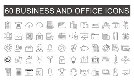 Set of Icons Business Office. Icons Business Office Finance Marketing Shopping Contact. Icon Vector illustrationのイラスト素材