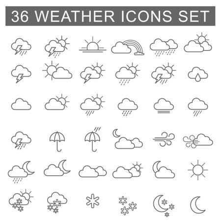 Weather line icons set. Collection of weather line icons. Vector Illustrationのイラスト素材