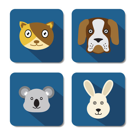 Cat, Dog, Koala, Rabbit Head Character in Flat Design Style. Animal Bundle Character Set Design.のイラスト素材