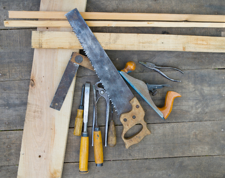 Set of vintage carpenter toolsの写真素材