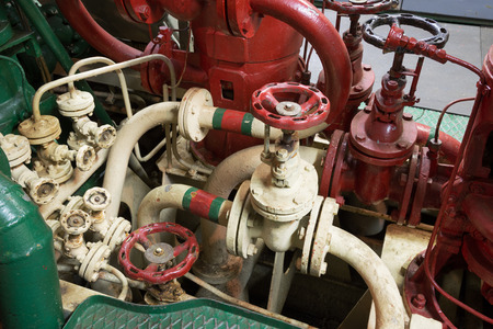 part of fire sprinkler system in the ship engine roomの写真素材