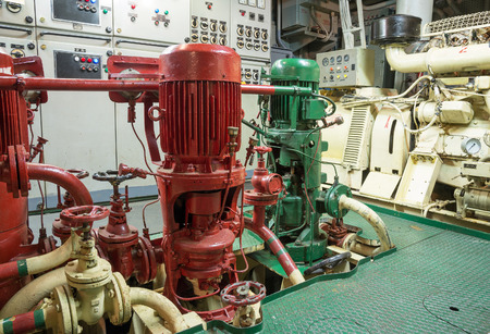 part of fire sprinkler system in the ship engine roomの写真素材