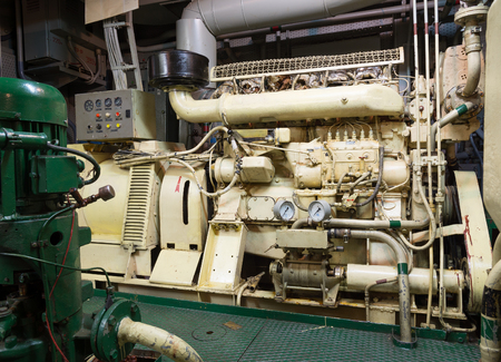 Ships engine room, view of engineering interior