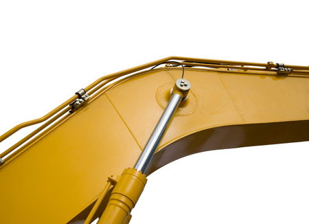 Detail of hydraulic bulldozer piston excavator arm Isolated on whiteの写真素材