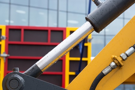 Detail of hydraulic bulldozer piston excavator arm