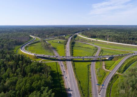 Aerial view of highway. Top view from above.の写真素材