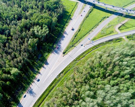 Aerial view of highway. Top view from above.