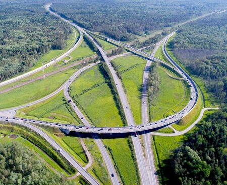 Aerial view of highway. Top view from above.