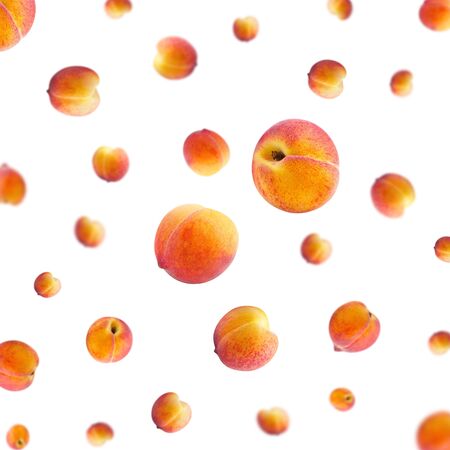 Peaches Flying in Air on Whiteの写真素材