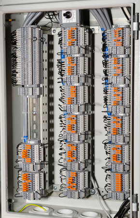 Electrical control box with electrical devices closeup