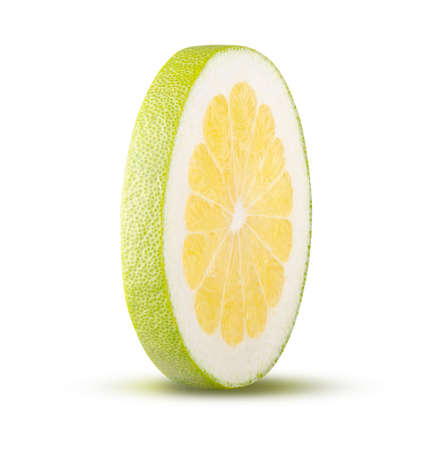 Round cut pomelo isolated on white background. High quality retouching and full depth of field. Fruit and diet conceptの写真素材