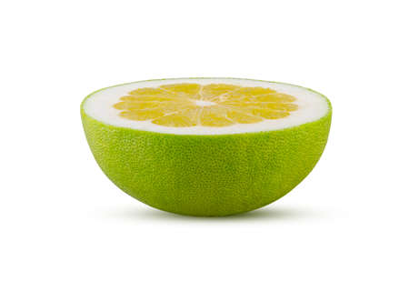 Perfectly retouched half of pomelo isolated on white background. Full depth of field and high...