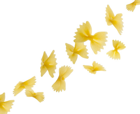 Excellent retouched Italian pasta flies and levitates in space. isolated on whiteの写真素材