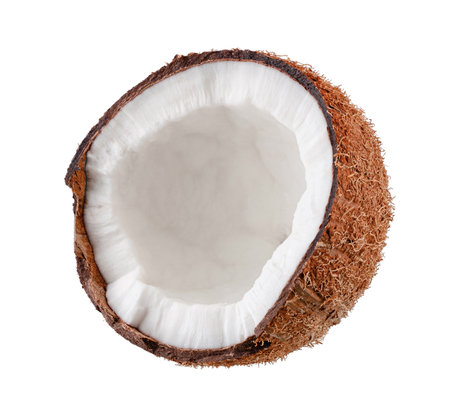 Beautifully retouched coconut half isolated on whiteの写真素材