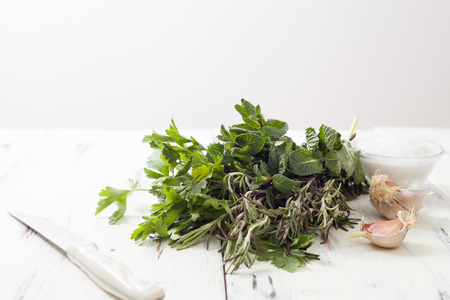 lemon and herbs in cooking and cosmeticsの写真素材