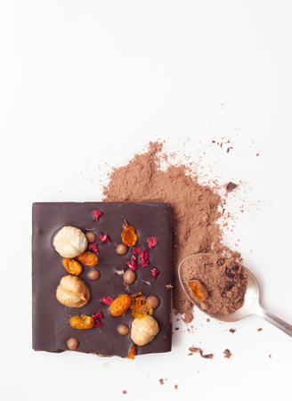 Chocolate recipes with your hands, the ingredients for making chocolate. The background image place for text.の写真素材