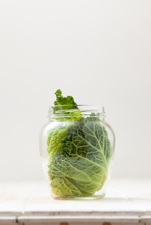 Cooking with fresh Savoy cabbage. Background image.の写真素材