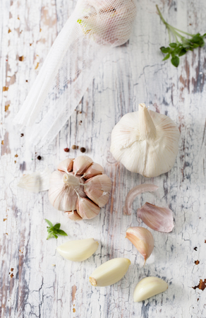 The garlic in the recipes of traditional medicine and to enhance immunity. Copy space textの写真素材