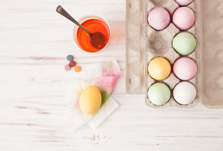Classes with children in preparation for Easter. Children's creativity. Copy space text.の写真素材