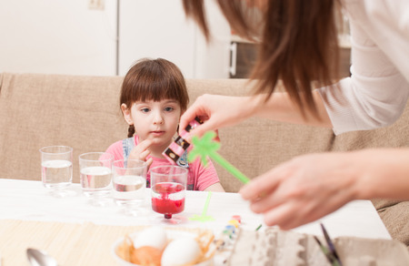 Classes with children in preparation for Easter. Children's creativity. Copy space text.の写真素材