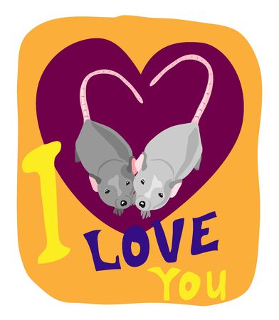 Little cute rats form a heart shape and the inscription I love youのイラスト素材