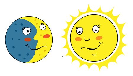 Vector image of a partially illuminated planet moon and sunのイラスト素材