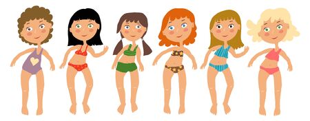 Children girls girlfriends in swimsuits cut out on a whiteのイラスト素材
