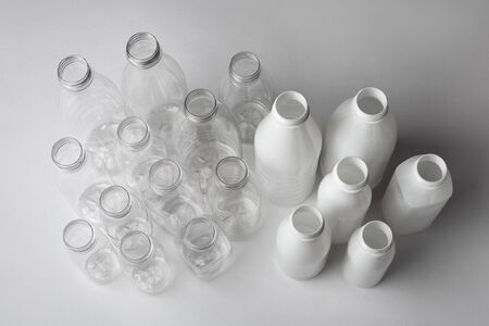 Many different transparent plastic new bottles for food milk packaging