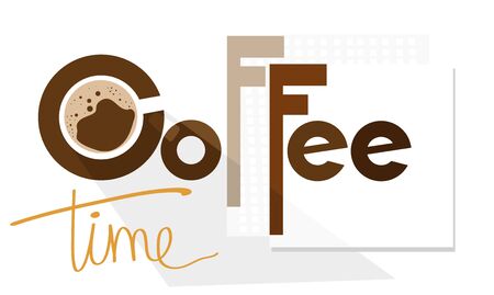 Vector inscription coffee time from a Cup of coffee and napkins on the tableのイラスト素材