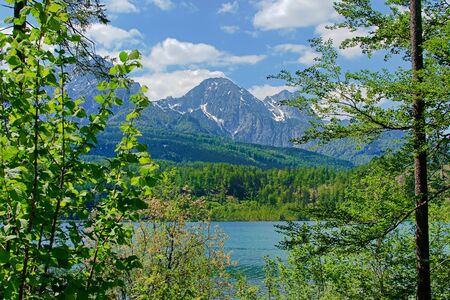 Lake in the mountains, Almsee Grünau Austriaの写真素材