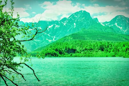 Lake in the mountains, Almsee Grünau Austriaの写真素材