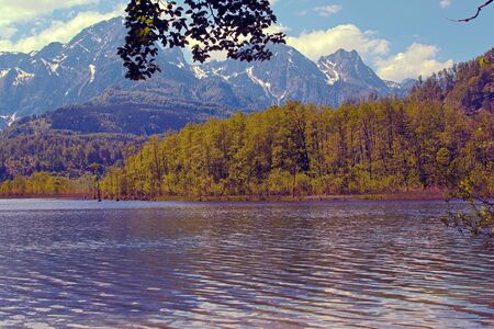 Lake and mountains, Almsee Grünau Austriaの写真素材